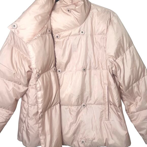 Garnet Hill Cropped Packable Down Jacket Lightweight Puffer Coat Pink Size Large - Picture 3 of 9